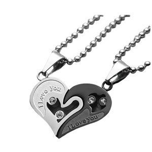 Stainless Steel Silver and Black Heart Necklace